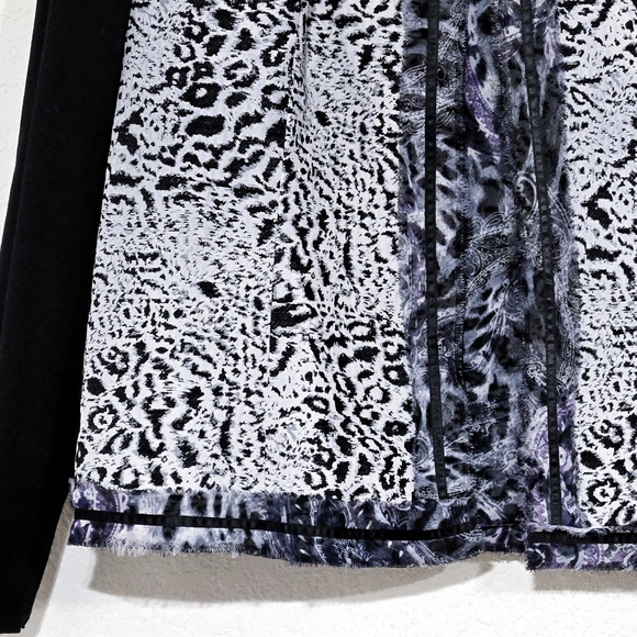 Chico's Animal Print Open Front Jacket Textured Mixed Fabrics White - Picture 3 of 6